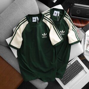 Adidas Classics Original 3 Stripes Tee Shirt Trefoil Retro Men Green Vanilla